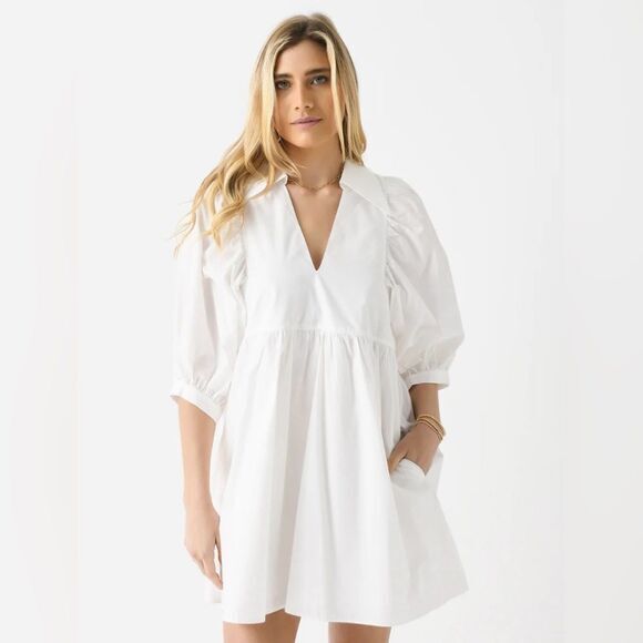 HUNTER BELL Dresses & Skirts - NWT Hunter Bell Noah Mini Dress White Collar Puff Sleeve‎ Relaxed Shift